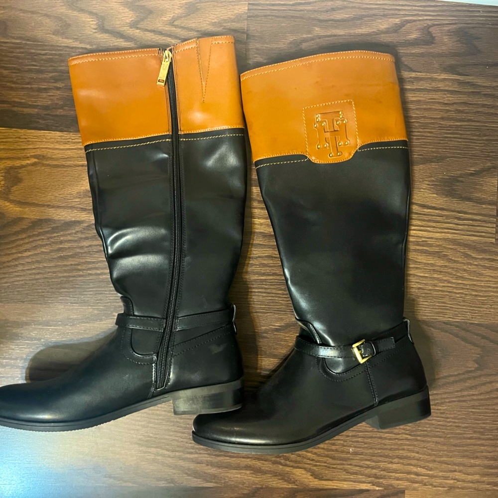 Tommy Hilfiger Black and Brown Rainboots